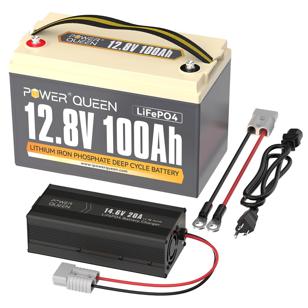 Amazon.com: Power Queen 12.8V 100Ah LiFePO4 Battery with Amazon.com: Power Queen 12.8V 100Ah LiFePO4 Battery with